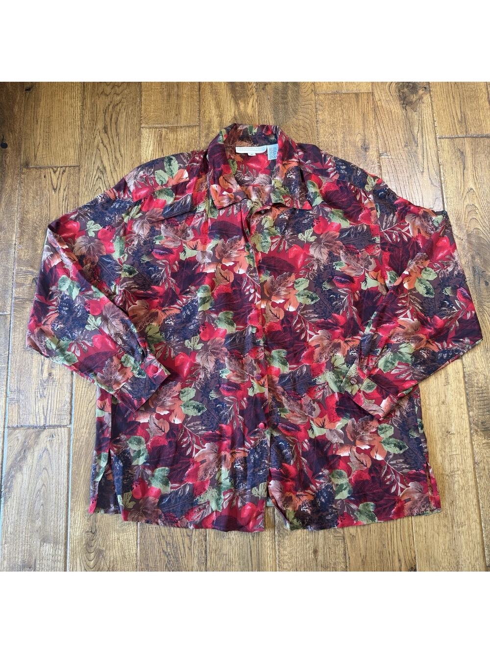 VINTAGE Preston & York Womens Sz XL 100% Silk Button Down Long Sleeve Shirt